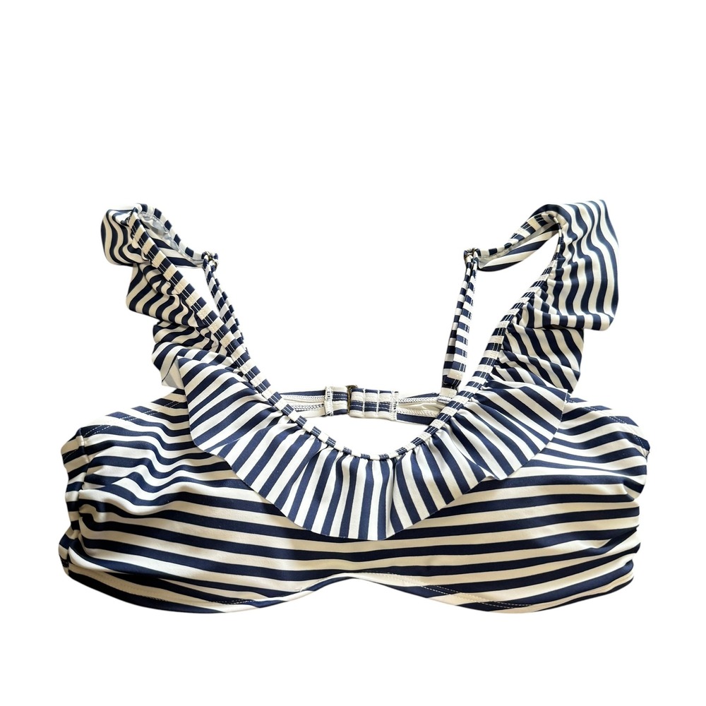 Vineyard Vines Bikini Top Womens L Navy Blue White Excellent‎ Striped Ruffle